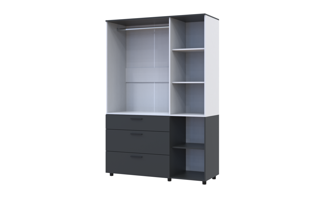 Kleiderschrank Doros Thorn Anthrazit/Weiß 3 Türen 3 Schubladen Kleiderstange 135x51,6x200 (44900517)