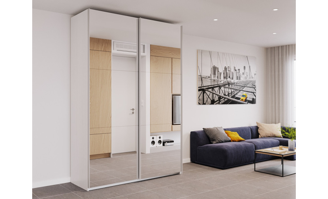 Kleiderschrank Doros G-Caiser Schiebetüren Weiß mit Spiegel 160x60x240 (42002102)