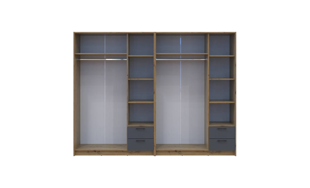 Kleiderschrank mit Spiegel Doros Rondi Artisan Eiche/Graphit 3+3 Türen 242x52x195 (42005695)