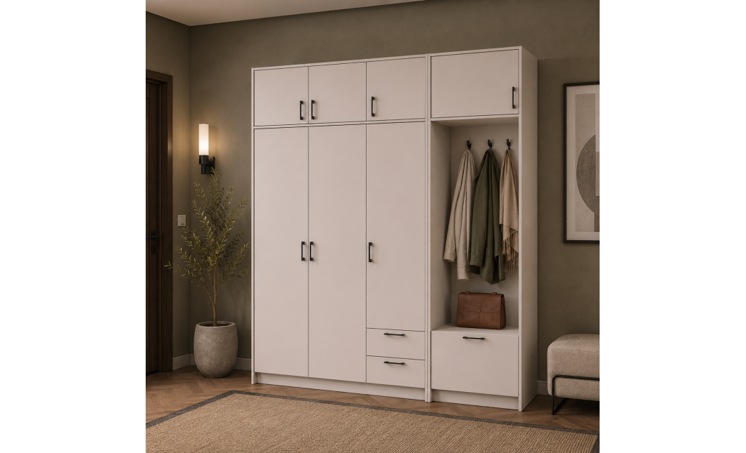 Drehtürenschrank Doros Rondi mit Kleiderstange und Oberschrank Kaschmir 3 Türen 181x52x236 (42005395)