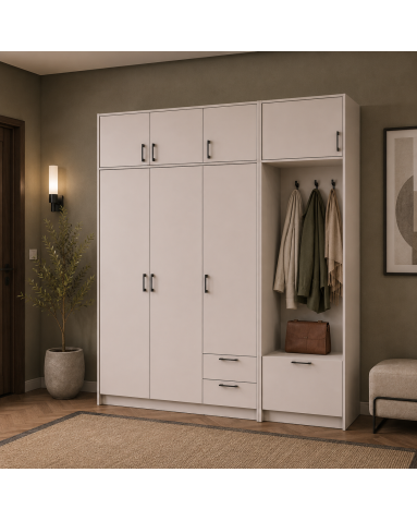 Drehtürenschrank Doros Rondi mit Kleiderstange und Oberschrank Kaschmir 3 Türen 181x52x236 (42005395)