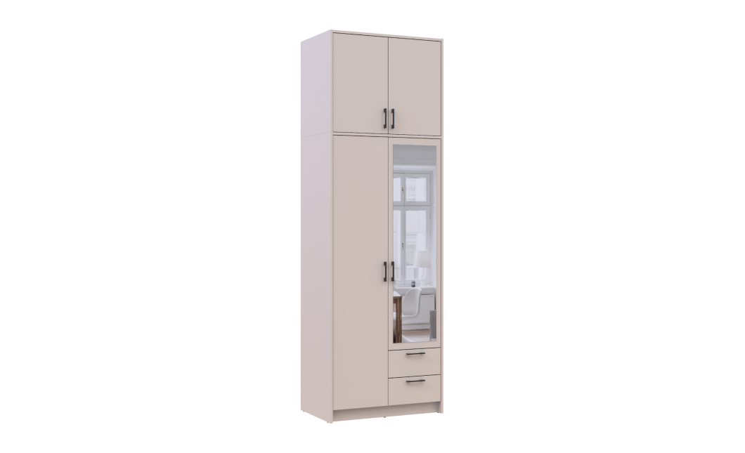 Kleiderschrank Doros Rondi mit Drehtüren mit Oberschrank und Spiegel Kaschmir 2 Türen 82x52x260 (80738483)