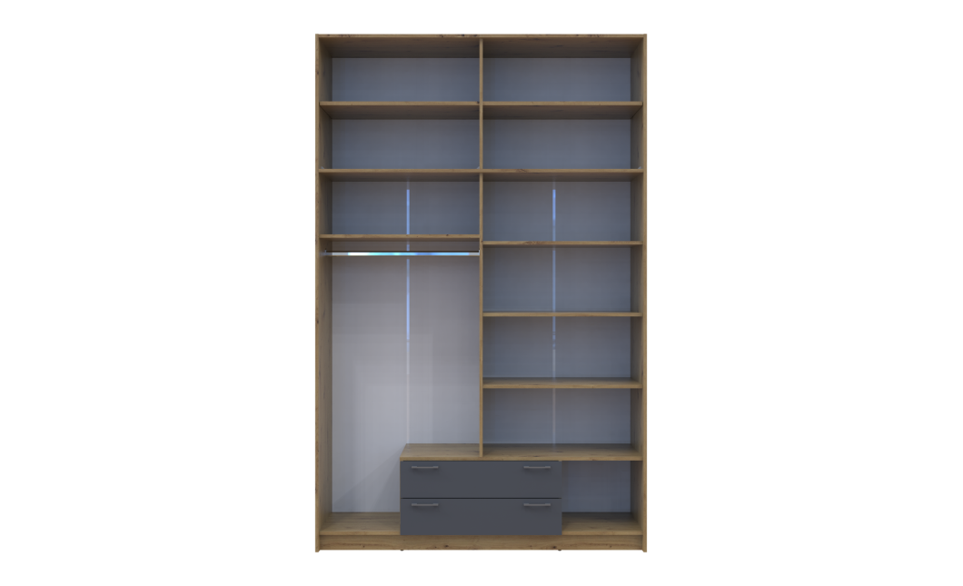Kleiderschrank Doros Rondi mit Drehtüren mit Oberschrank und Spiegel Artisan Eiche / Graphitgrau 4 Türen 160x52x260 (42005191)