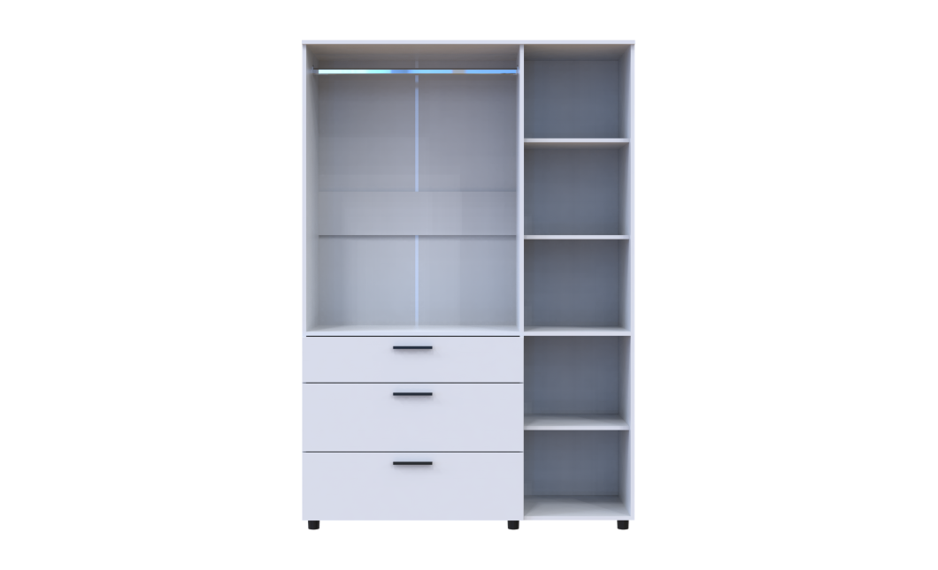 Kleiderschrank Doros Thorn Weiß 3 Türen 3 Schubladen Kleiderstange 135x51,6x200 (44900485)