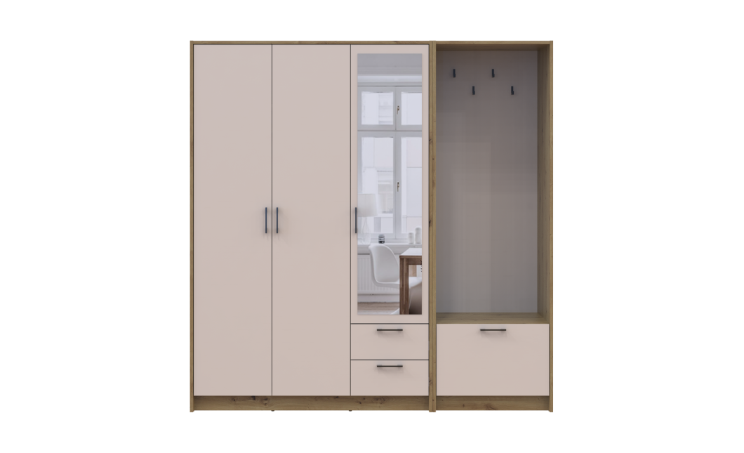 Drehtürenschrank Doros Rondi mit Kleiderstange und Spiegel Artisan Eiche/Kaschmir 3 Türen 181x52x195 (42005282)