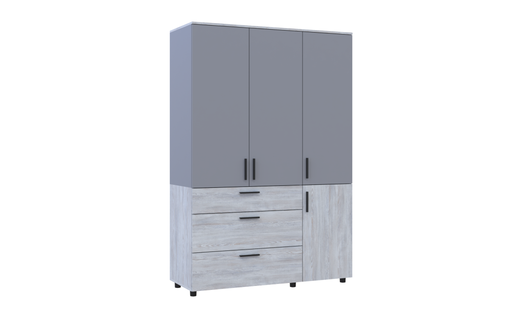 Kleiderschrank Doros Thorn Natti Kiefer/Grau 3 Türen 3 Schubladen Böden 135x51,6x200 (44900514)