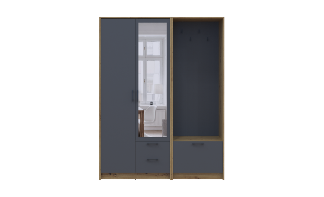 Drehtürenschrank Doros Rondi mit Kleiderstange und Spiegel Artisan Eiche/Graphitgrau 2 Türen 142x52x195 (42005271)