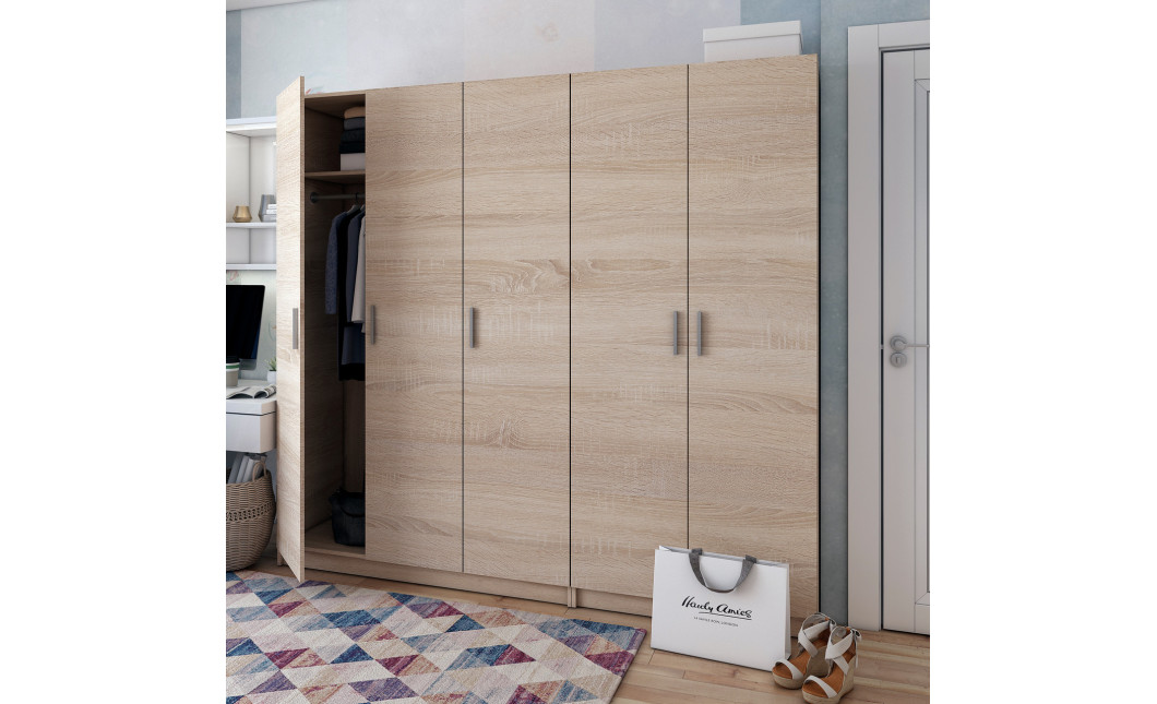 Kleiderschrank Doros Promo mit Drehtüren Sonoma Eiche 2+3 Türen 225x48x204 (42005003)