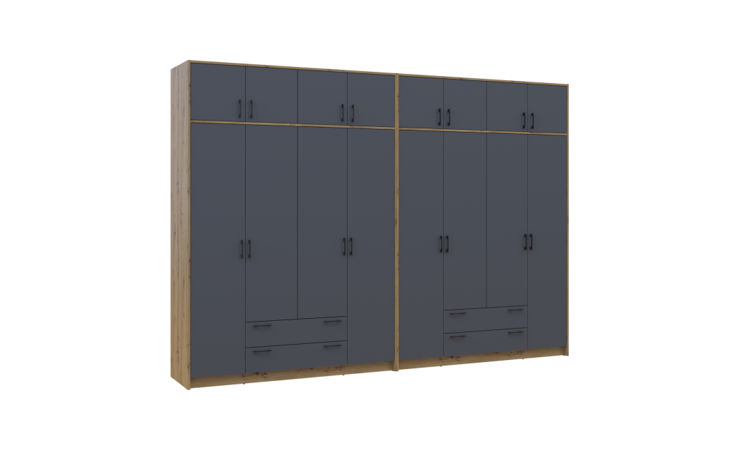 Kleiderschrank mit Aufsatz Doros Rondi Artisan Eiche/Graphit 4+4 Türen 320x52x236 (42005710)