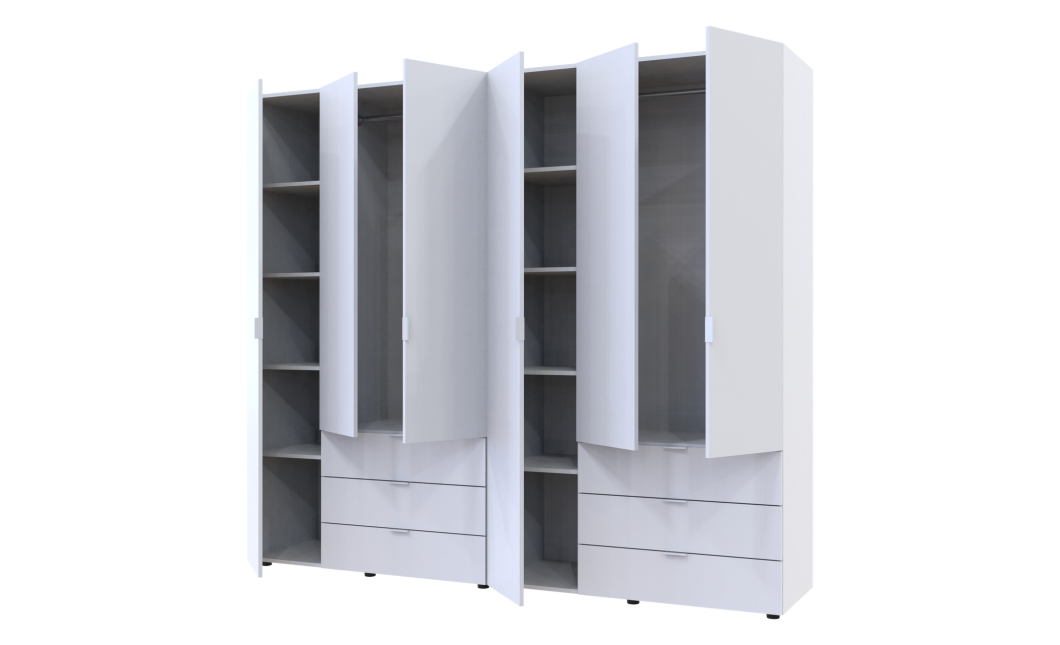 Kleiderschrank Doros Gelar Set mit Drehtüren Weiß 3+3 Türen 232,4x49,5x203,4 (42002119)