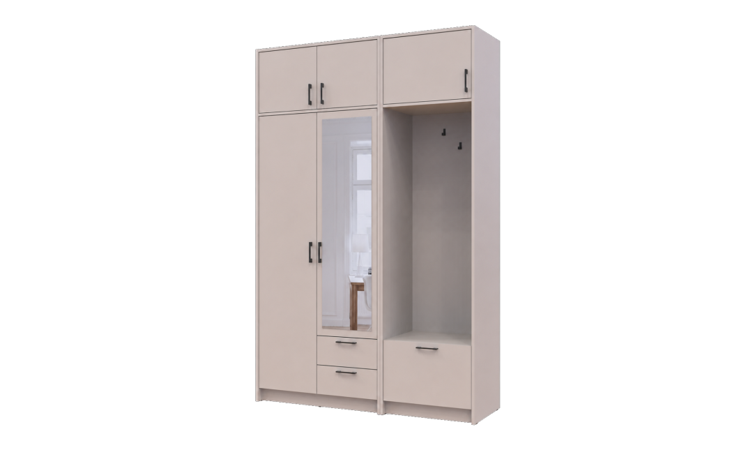Kleiderschrank Doros Rondi mit Kleiderstange, Spiegel und Oberschrank Kaschmir 2 Türen 142x52x236 (42005403)