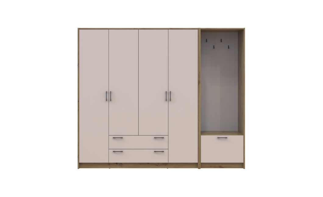 Drehtürenschrank Doros Rondi mit Kleiderstange Artisan Eiche/Kaschmir 4 Türen 220x52x195 (42005292)