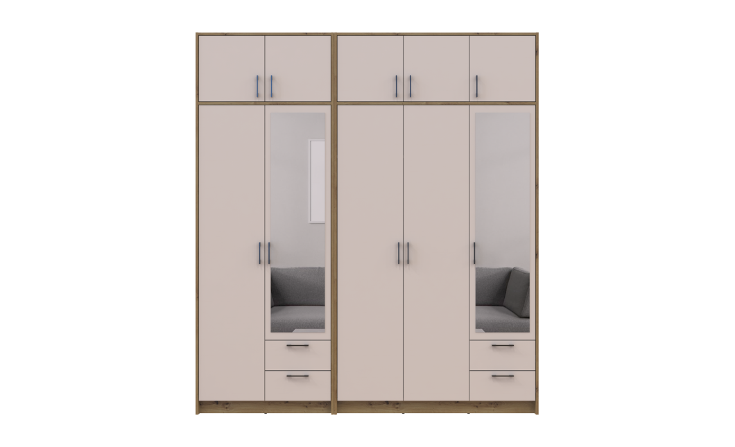 Kleiderschrank mit Spiegel und Aufsatz Doros Rondi Artisan Eiche/Kaschmir 2+3 Türen 203x52x236 (42005667)