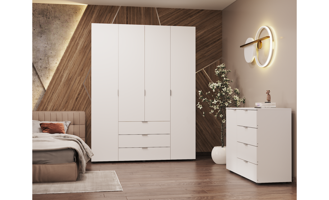 Kleiderschrank Doros Gelar mit Drehtüren Weiß 4 Türen 155x49,5x203,4 (80397642)