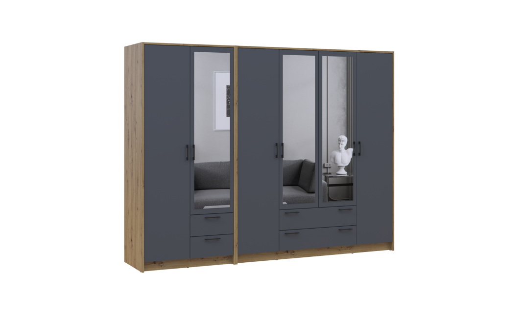 Kleiderschrank mit Spiegel Doros Rondi Artisan Eiche/Graphit 2+4 Türen 242x52x195 (42005693)