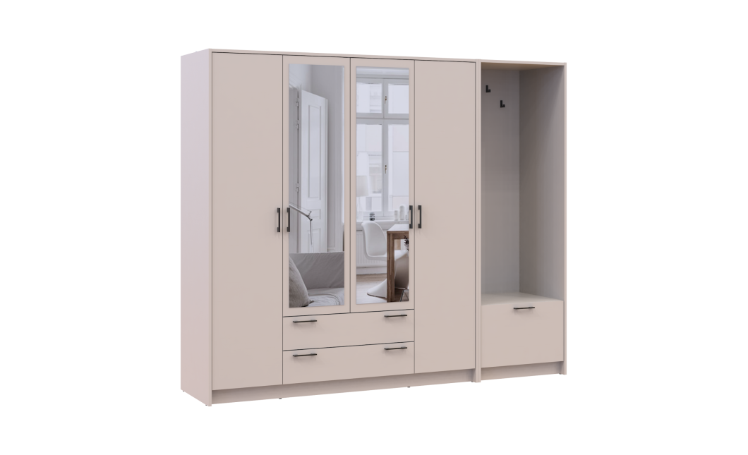 Drehtürenschrank Doros Rondi mit Kleiderstange und Spiegel Kaschmir 4 Türen 220x52x195 (42005402)