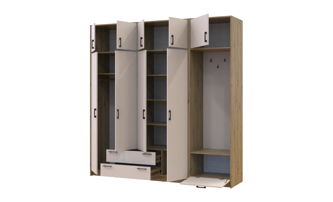 Drehtürenschrank Doros Rondi mit Kleiderstange und Oberschrank Artisan Eiche/Kaschmir 4 Türen 220x52x236 (42005296)