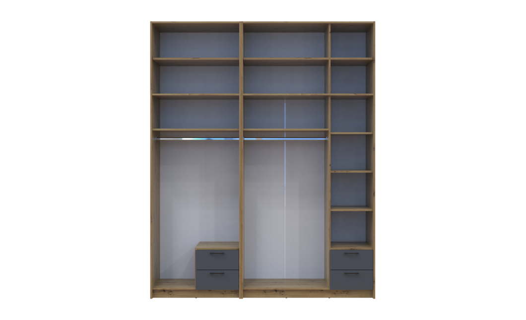 Kleiderschrank mit Spiegel und hohem Aufsatz Doros Rondi Artisan Eiche/Graphit 2+3 Türen 203x52x260 (42005715)