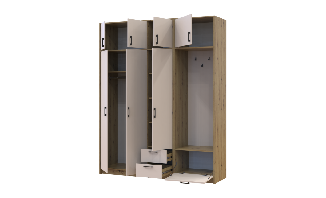 Kleiderschrank Doros Rondi mit Kleiderstange und Oberschrank Artisan Eiche/Kaschmir 3 Türen 181x52x236 (42005284)