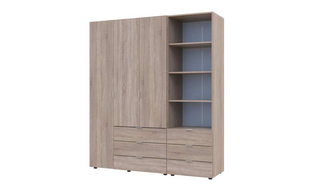 Kleiderschrank Doros Gelar Sonoma Eiche 3 Türen Säulenschrank 176,2x49,5x203,4 (42005181)
