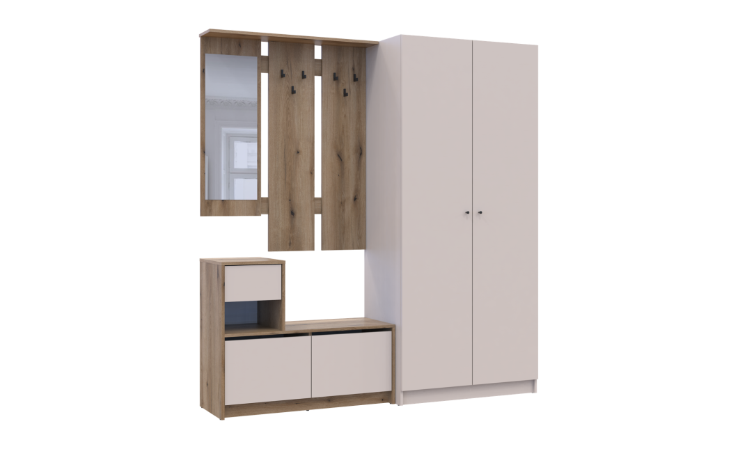 Flurmöbel Set Bela + Kleiderschrank Promo Eiche Evok/Kaschmir 190x48x204 (42005330)