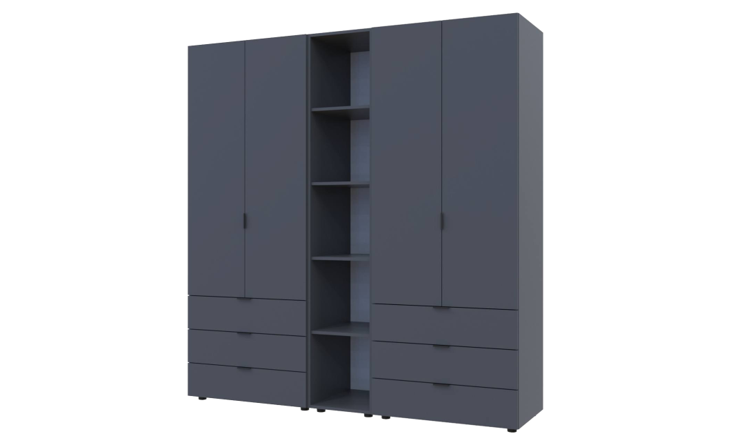 Kleiderschrank Doros Gelar Graphitgrau 2+2 Türen mit offenem Regal 193,2x49,5x203,4 (42005056)