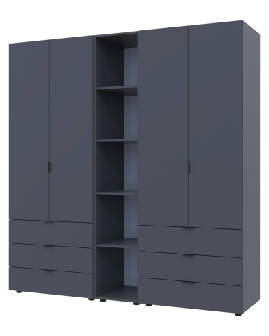 Kleiderschrank Doros Gelar Graphitgrau 2+2 Türen mit offenem Regal 193,2x49,5x203,4 (42005056)