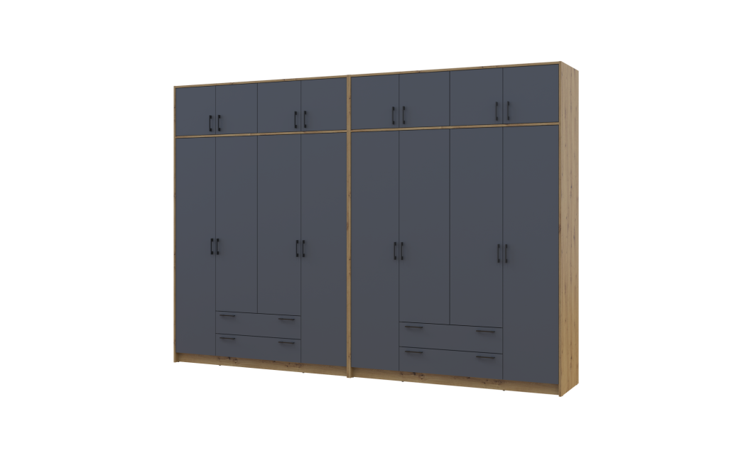 Kleiderschrank mit Aufsatz Doros Rondi Artisan Eiche/Graphit 4+4 Türen 320x52x236 (42005710)