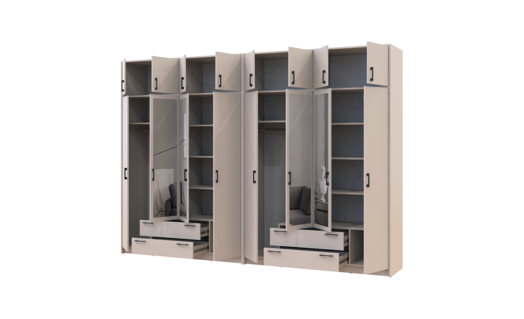 Kleiderschrank mit Spiegel und Aufsatz Doros Rondi Kaschmir 4+4 Türen 320x52x236 (42005639)