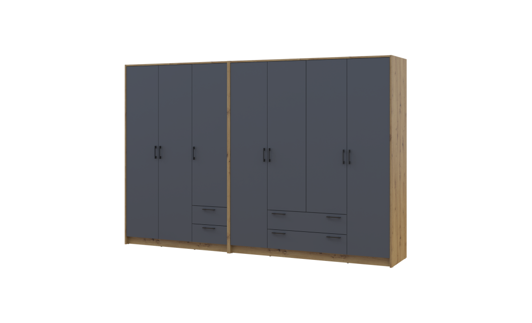 Kleiderschrank Doros Rondi Artisan Eiche/Graphit 3+4 Türen 281x52x195 (42005696)