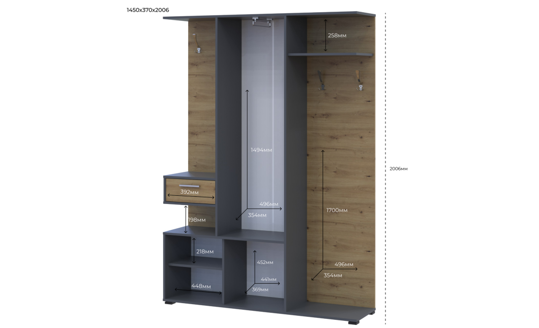 Flurschrank Doros Finch Graphitgrau/Eiche Artisan 145x37x202 (44900220)