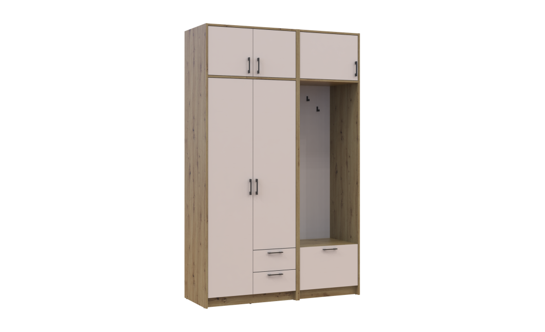 Drehtürenschrank Doros Rondi mit Kleiderstange und Oberschrank Artisan Eiche/Kaschmir 2 Türen 142x52x236 (42005272)