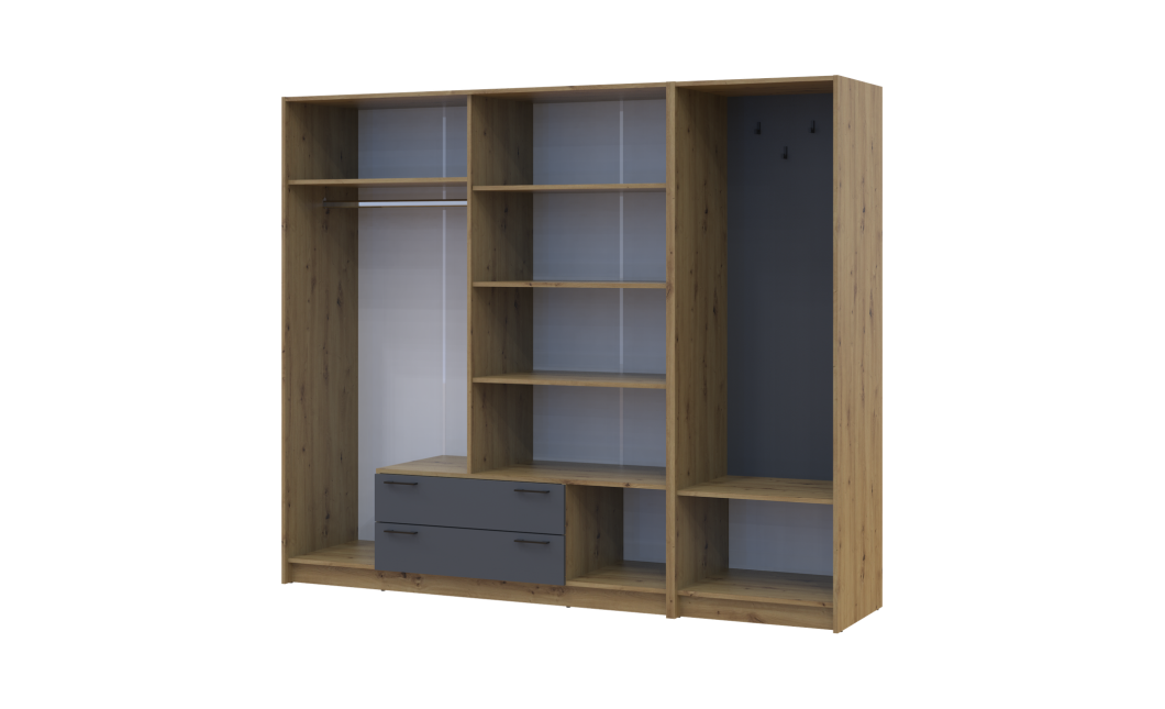 Drehtürenschrank Doros Rondi mit Kleiderstange und Spiegel Artisan Eiche/Graphitgrau 4 Türen 220x52x195 (42005295)