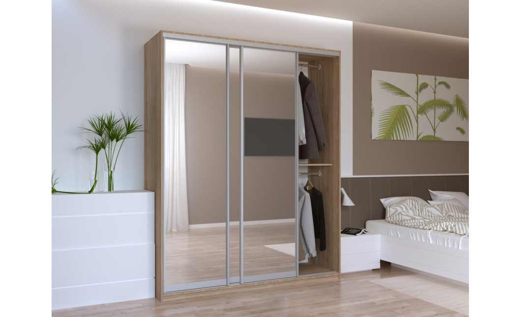 Kleiderschrank Doros City Light Schiebetüren Sonoma Eiche mit Spiegel 180x60x225 (42002057)
