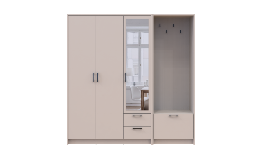Drehtürenschrank Doros Rondi mit Kleiderstange und Spiegel Kaschmir 3 Türen 181x52x195 (42005401)