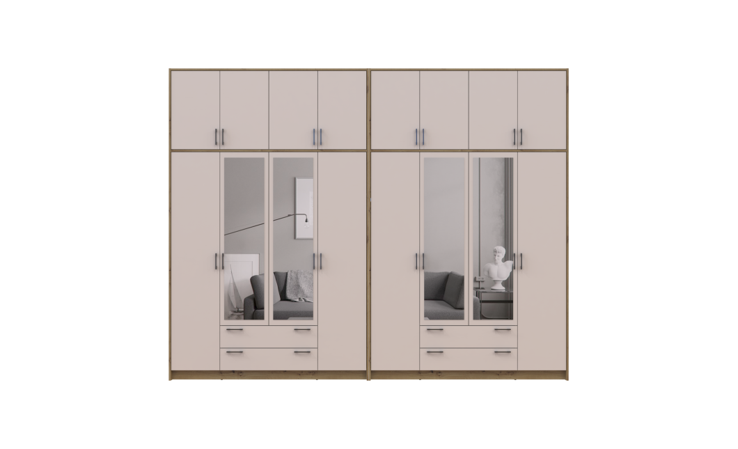Kleiderschrank mit Spiegel und hohem Aufsatz Doros Rondi Artisan Eiche/Kaschmir 4+4 Türen 320x52x260 (42005687)
