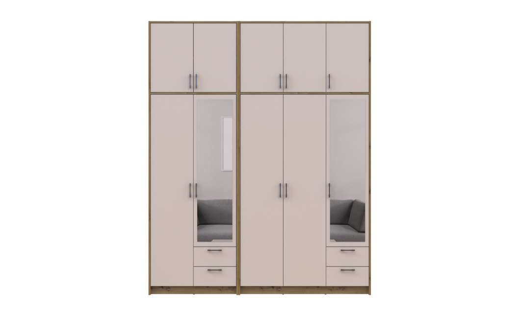 Kleiderschrank mit Spiegel und hohem Aufsatz Doros Rondi Artisan Eiche/Kaschmir 2+3 Türen 203x52x260 (42005679)