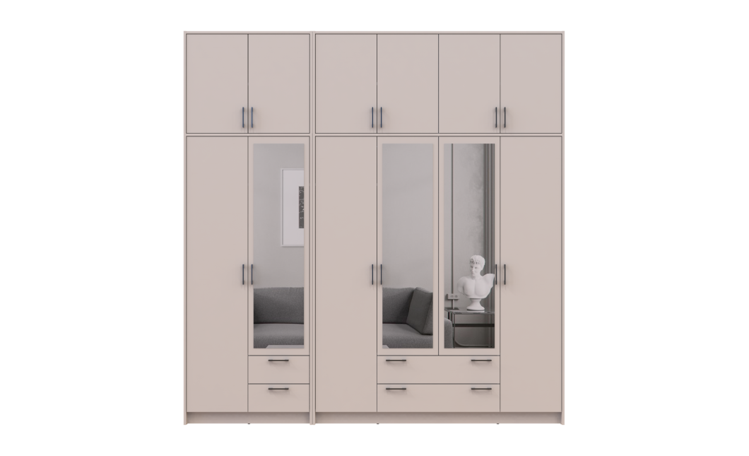 Kleiderschrank mit Spiegel und hohem Aufsatz Doros Rondi Kaschmir 2+4 Türen 242x52x260 (42005645)
