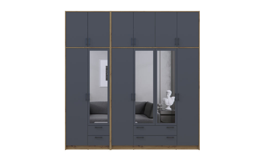 Kleiderschrank mit Spiegel und hohem Aufsatz Doros Rondi Artisan Eiche/Graphit 2+4 Türen 242x52x260 (42005717)