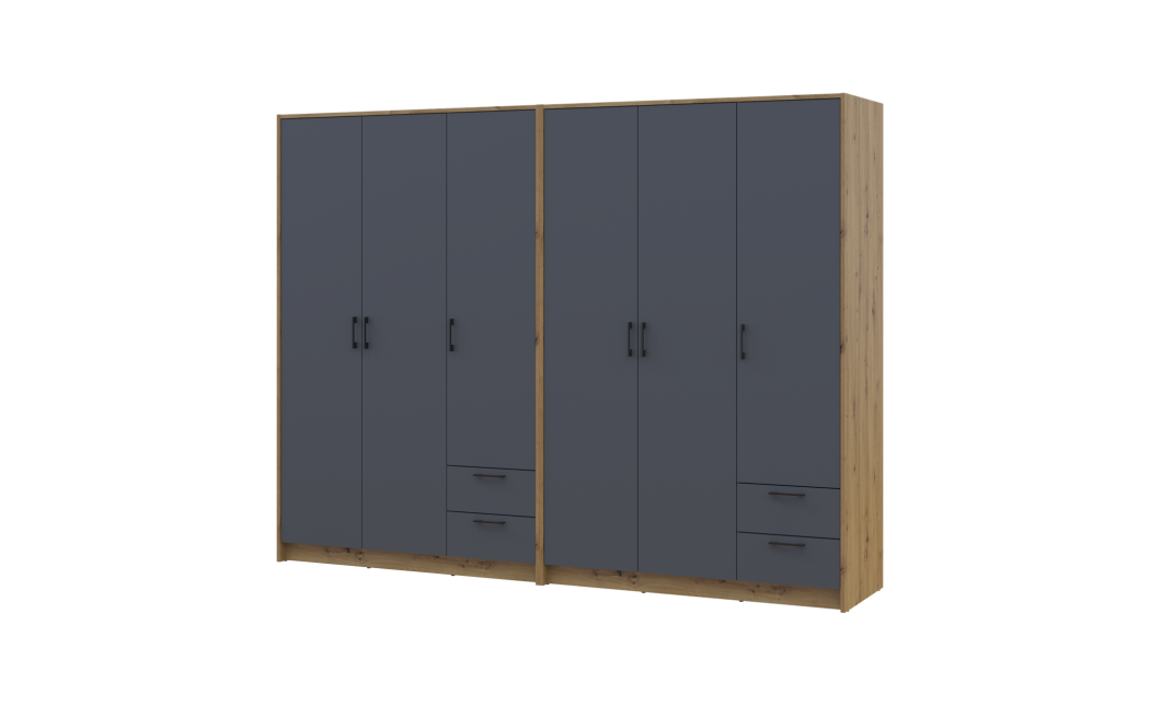 Kleiderschrank Doros Rondi Artisan Eiche/Graphit 3+3 Türen 242x52x195 (42005694)
