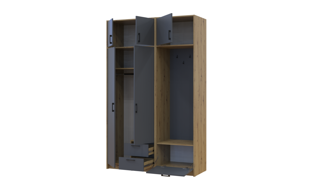 Drehtürenschrank Doros Rondi mit Kleiderstange und Oberschrank Artisan Eiche/Graphitgrau 2 Türen 142x52x236 (42005273)