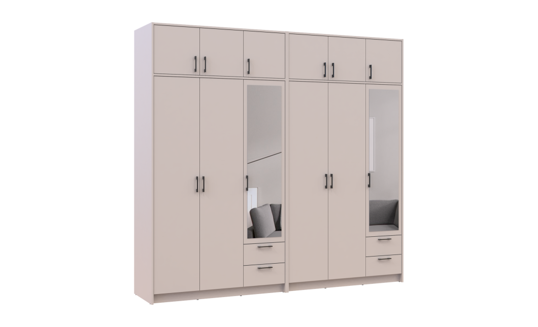 Kleiderschrank mit Spiegel und Aufsatz Doros Rondi Kaschmir 3+3 Türen 242x52x236 (42005635)