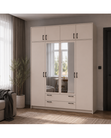 Kleiderschrank Doros Rondi mit Drehtüren mit Oberschrank und Spiegel Kaschmir 4 Türen 160x52x236 (80738480)