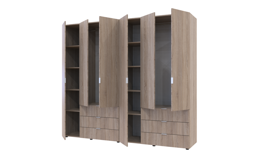 Kleiderschrank Doros Gelar Set mit Drehtüren Sonoma Eiche 3+3 Türen 232,4x49,5x203,4 (42002125)