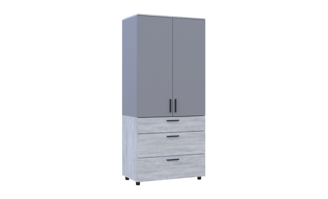 Kleiderschrank Doros Thorn Natti Kiefer/Grau 2 Türen 3 Schubladen Böden 90x51,6x200 (44900466)