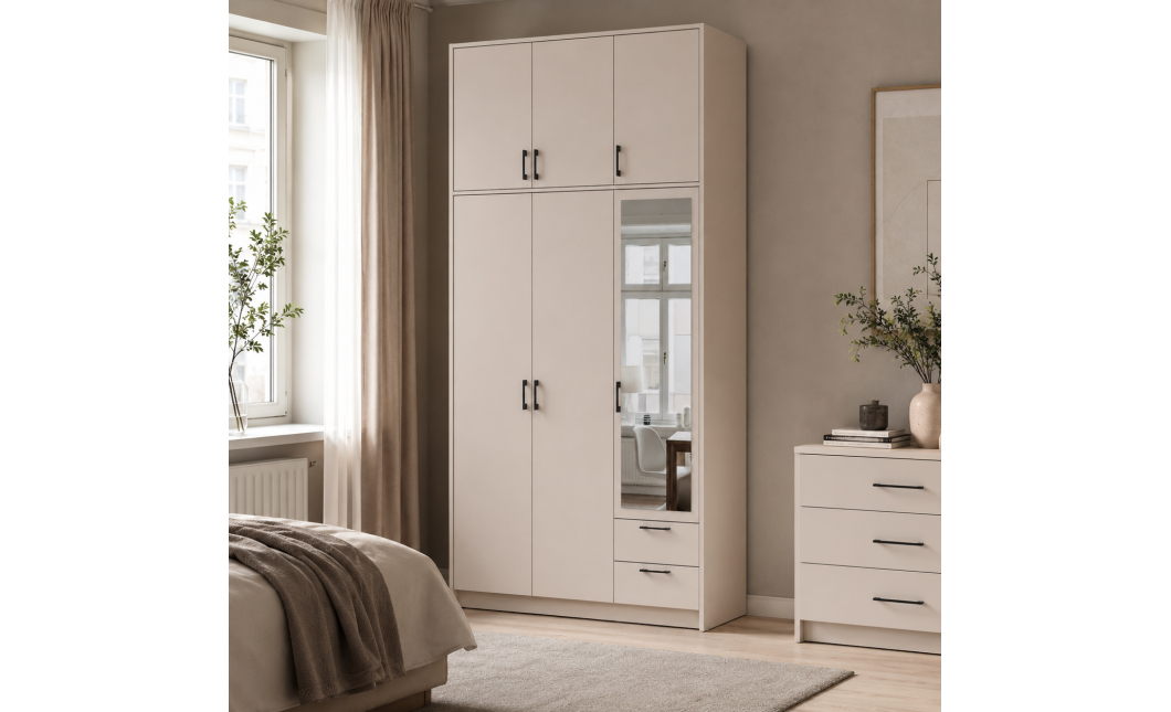 Kleiderschrank Doros Rondi mit Drehtüren mit Oberschrank und Spiegel Kaschmir 3 Türen 121x52x260 (80738486)