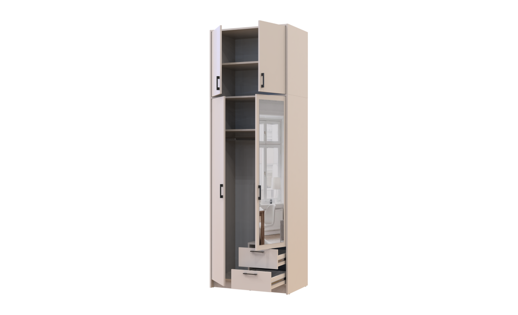 Kleiderschrank Doros Rondi mit Drehtüren mit Oberschrank und Spiegel Kaschmir 2 Türen 82x52x260 (80738483)