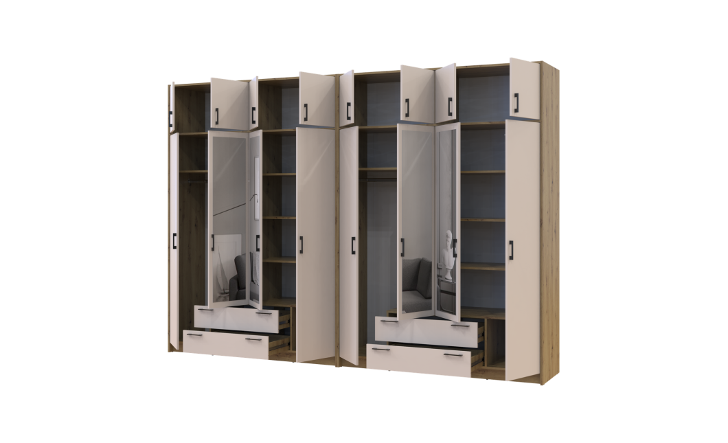 Kleiderschrank mit Spiegel und Aufsatz Doros Rondi Artisan Eiche/Kaschmir 4+4 Türen 320x52x236 (42005675)