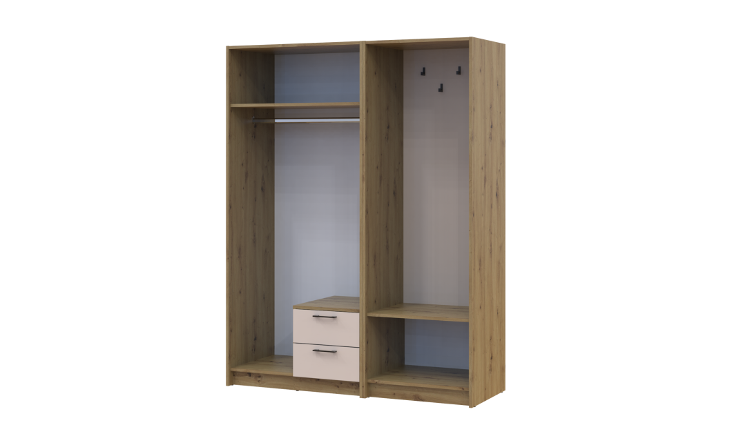 Kleiderschrank Doros Rondi mit Kleiderstange und Spiegel Artisan Eiche/Kaschmir 2 Türen 142x52x195 (42005270)