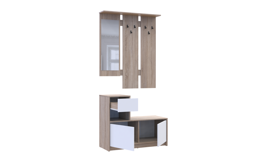 Flurmöbel Set Bela Sonoma Eiche/Weiß mit Spiegel 100x40x210 (44900410)